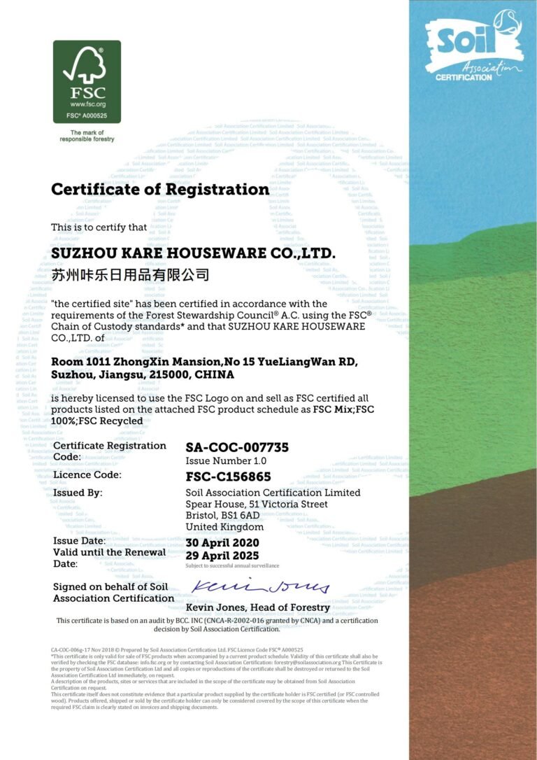 FSCcertificate Suzhou Kare Houseware